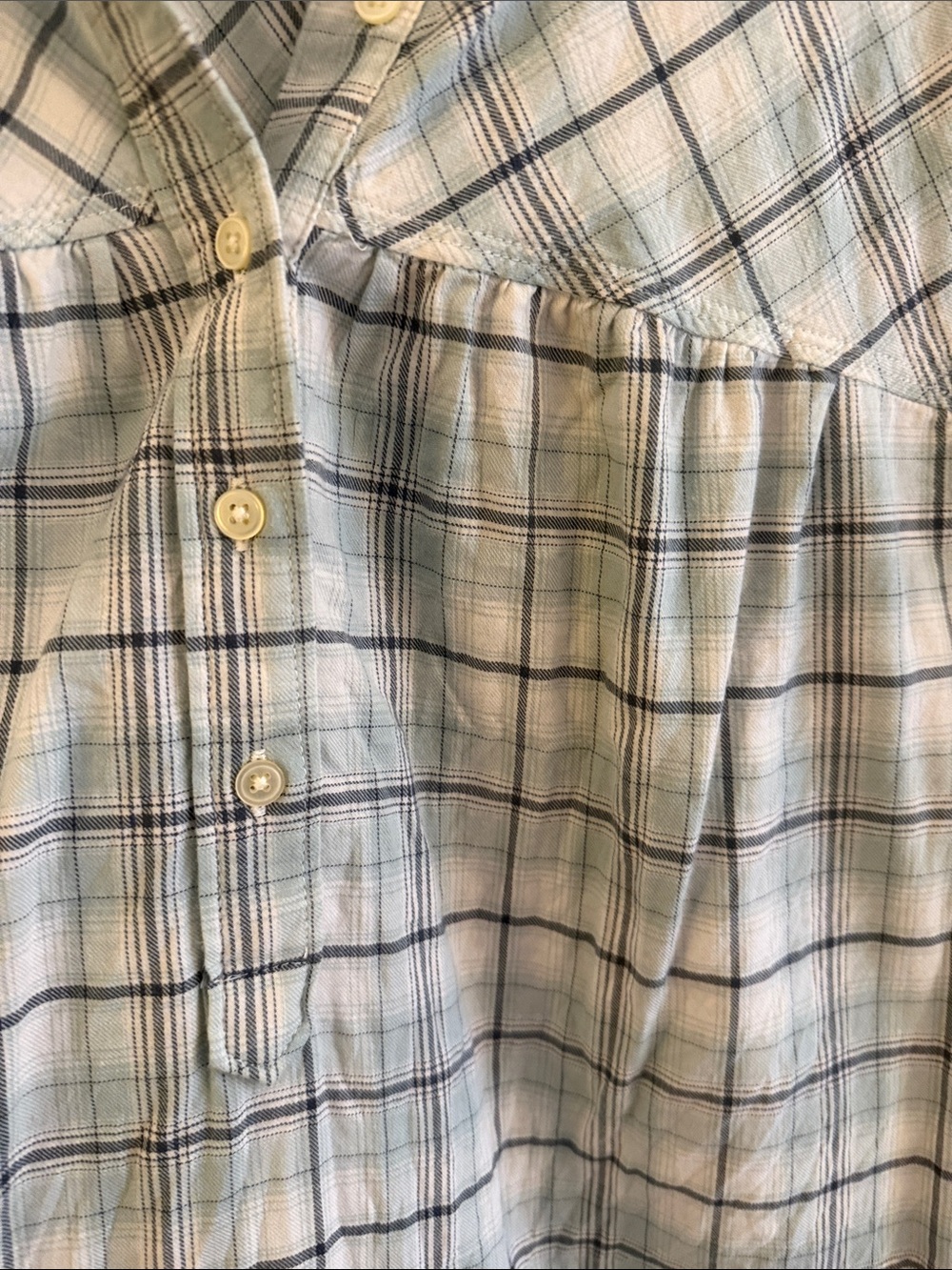 LOFT Plaid Long Sleeve Top Shirt Light Blue/Cream 100% Cotton M - Picture 3 of 6